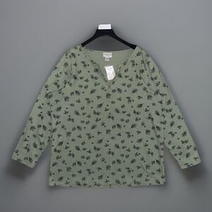 Essentials by Maggie Plus Size 18/20W Green Leaf Henley Ribbed Knit Top NWT